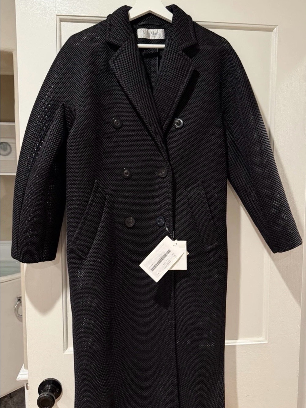 MaxMara Madame Black Textured Double-Breasted mesh Coat